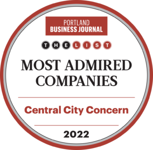 Badge saying Portland Business Journal The List Most Admired Companies Central City Concern 2022
