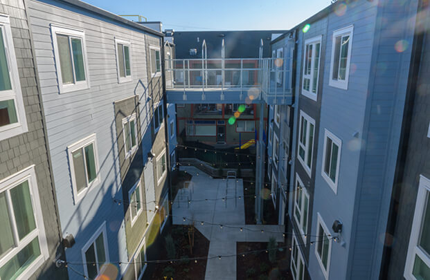 Exterior of Charlotte B. Rutherford Apartments courtyard