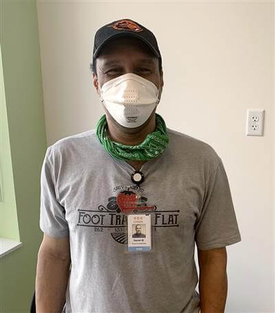Daniel Weaver, an on-call environmental services worker at CCC has a reputation for being meticulous when it comes to sanitizing high-touch surfaces.
