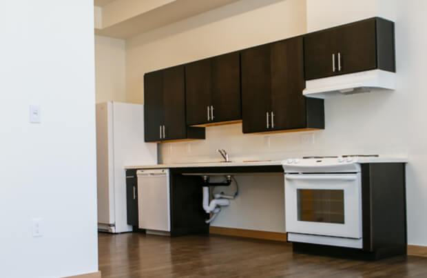 Interior apartment room in Hill Park Apartments showing Kitchen