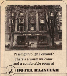 Advertisement for the hotel Rajneesh, 1983.