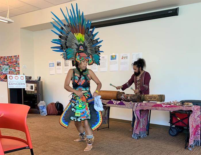 In 2019, the Nahua group Huehca Omeyocan taught CCC staff about their culture through music and dance.