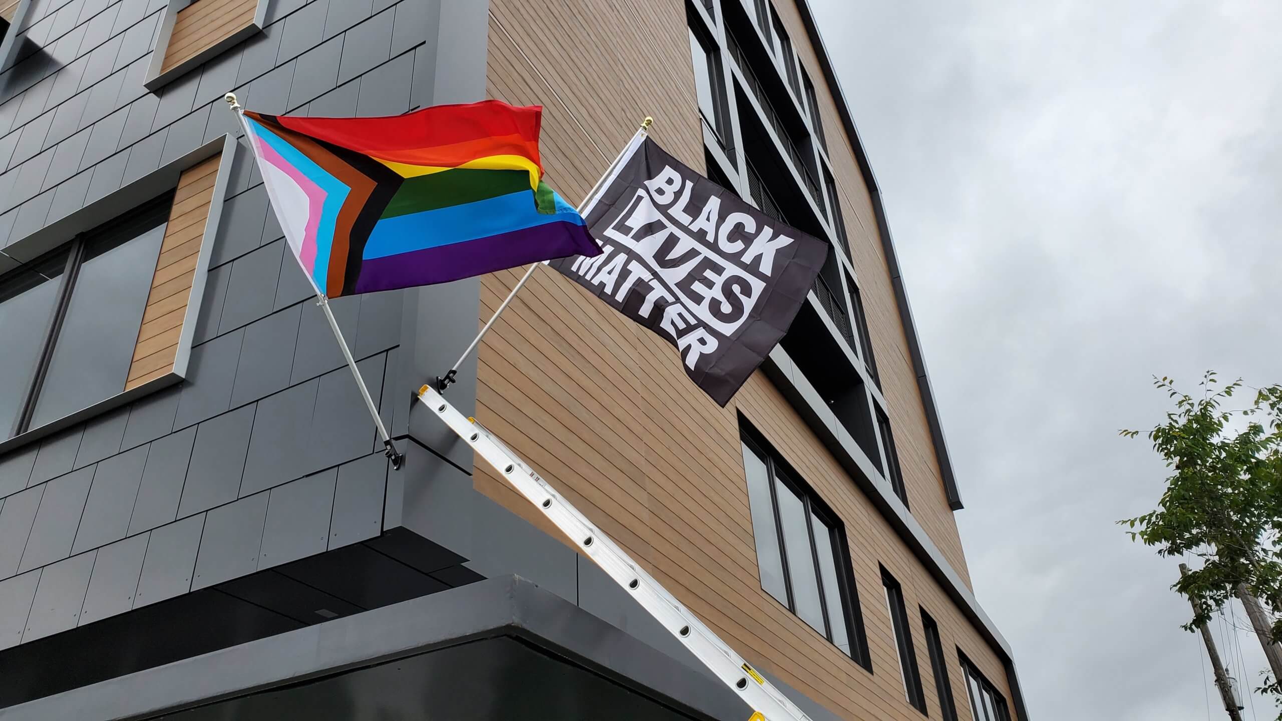 Pride flag and Black Lives Matter flag