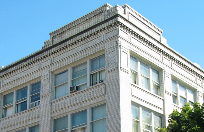 Exterior closeup of Sally McCracken Apartments building